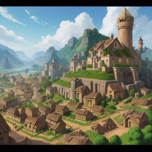 Asterix's village in ancient Gaul in the style of  René Gosc...