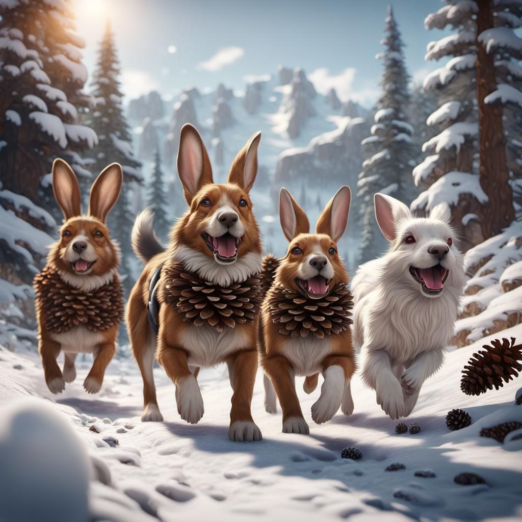 Dogs on Snowy Trail: Detailed Matte Painting