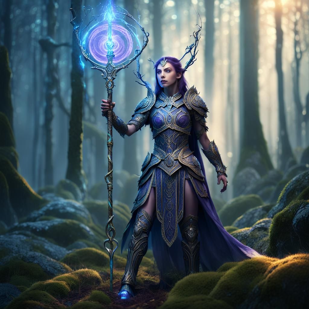 Fantasy Warrior Mage in Mystical Forest