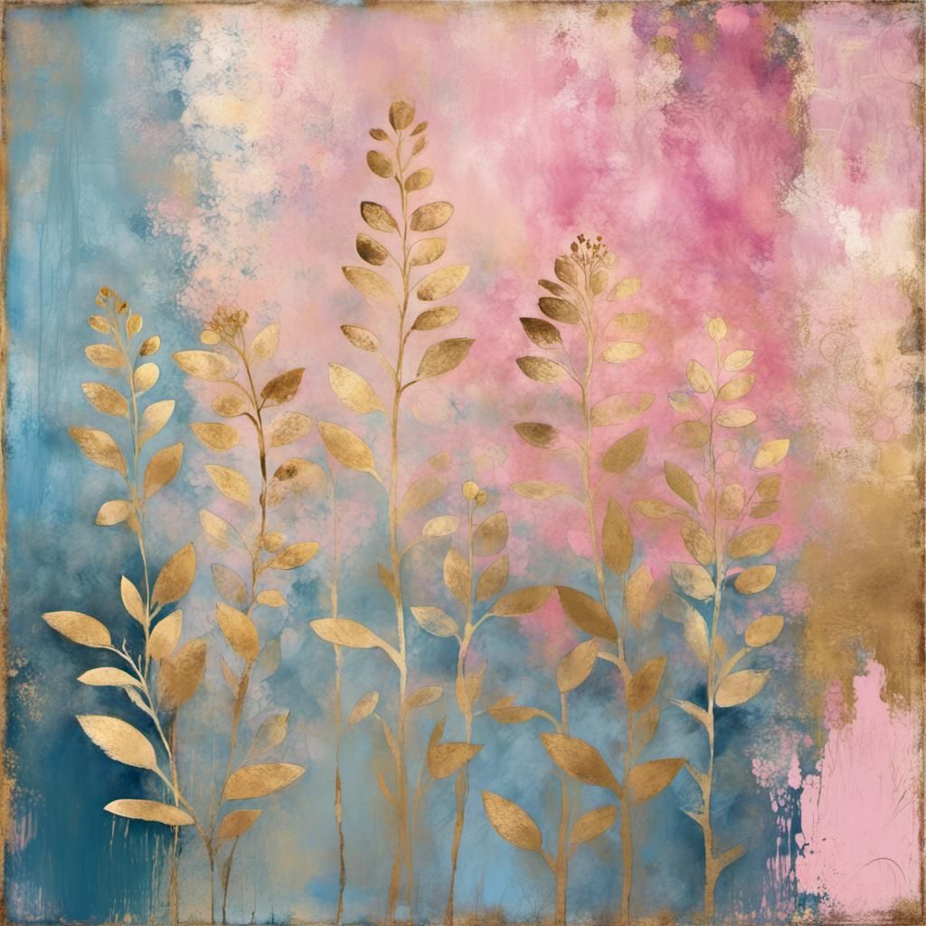 Botanical Floral Design in Pastel Colorfield Style