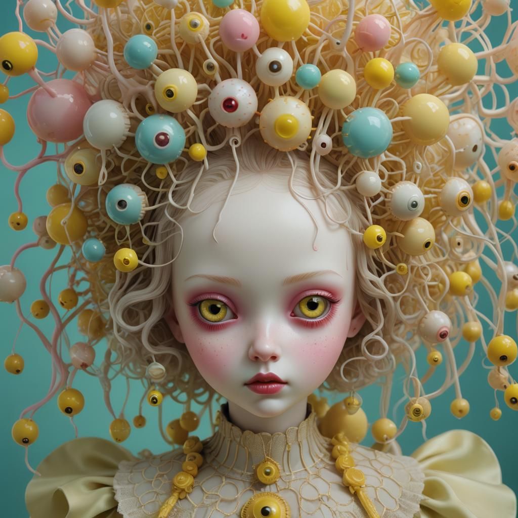 Surreal Doll with Yellow Eyes in Pop Surrealism Style