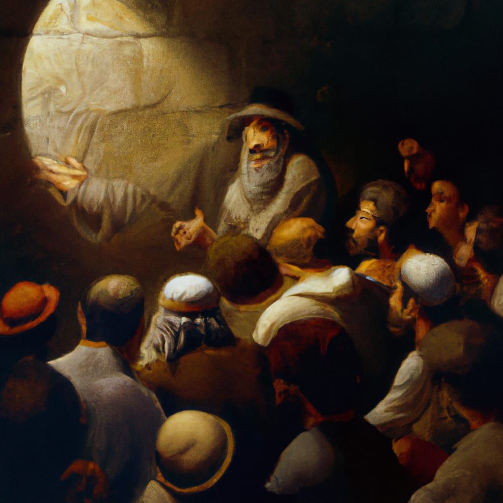Rabbi's Sabbath Service in Warsaw Ghetto, Caravaggio Style