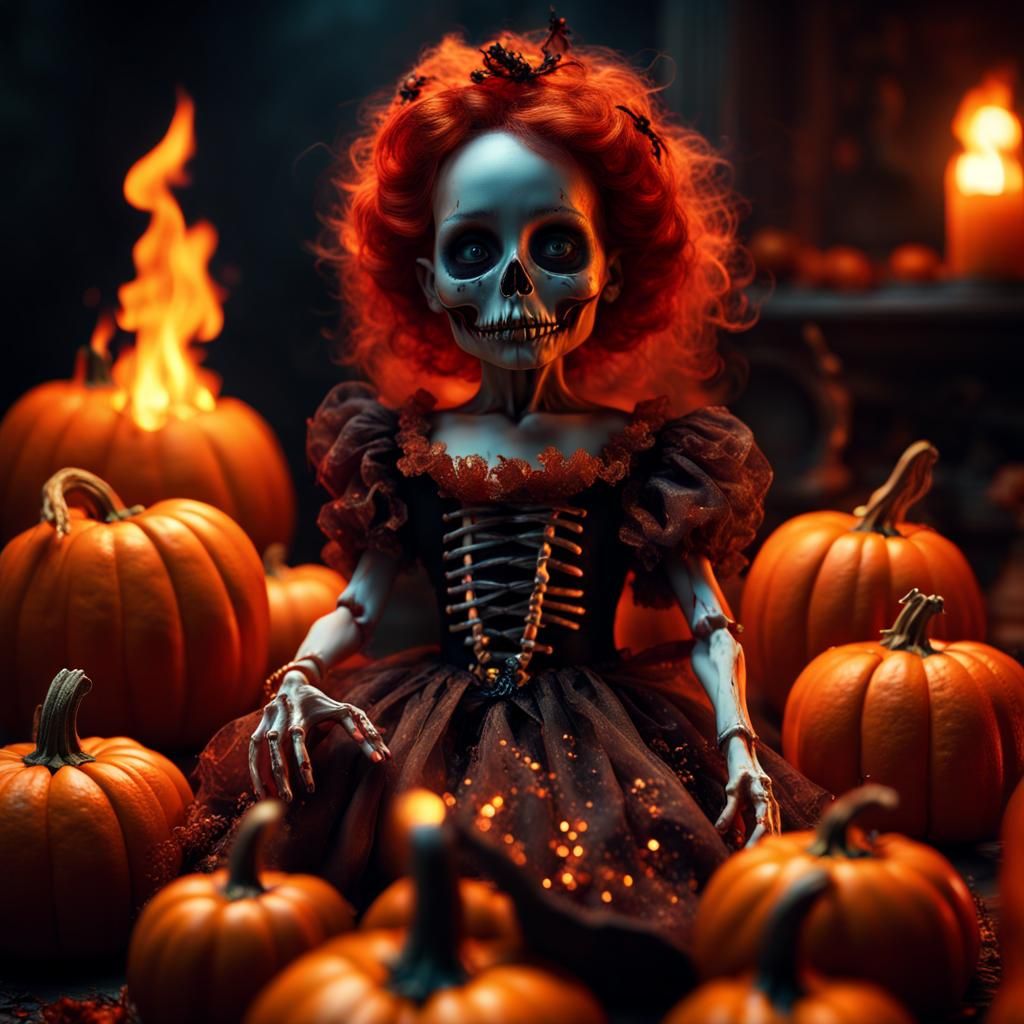 Creepy Halloween Doll Engulfed in Fire