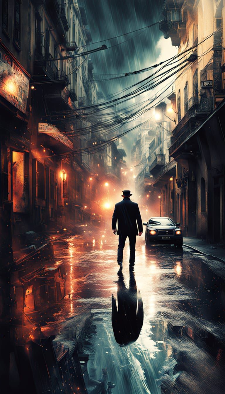 Epic Neo-Noir Action Movie Poster: City of Shadows