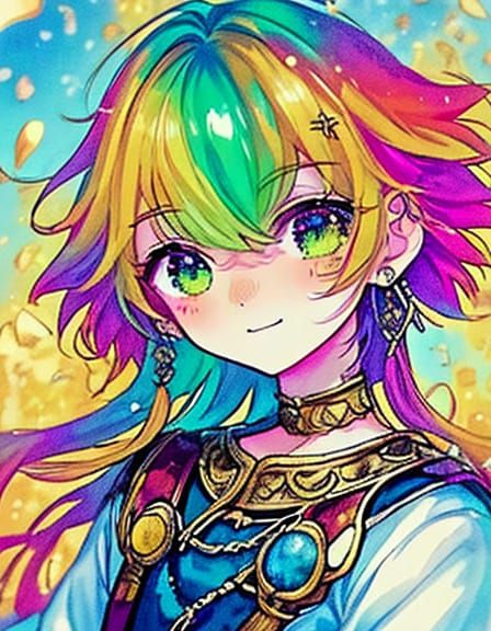 <lora:Lunar Halo:1.0>Ah, what a fierce and fey visage this one bears! With eyes ablaze in eldritch hues and locks like d...