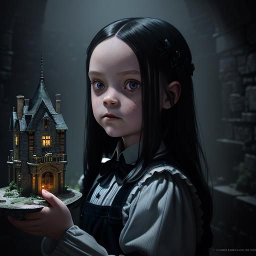 Wednesday Addams Plays with Haunted Dollhouse