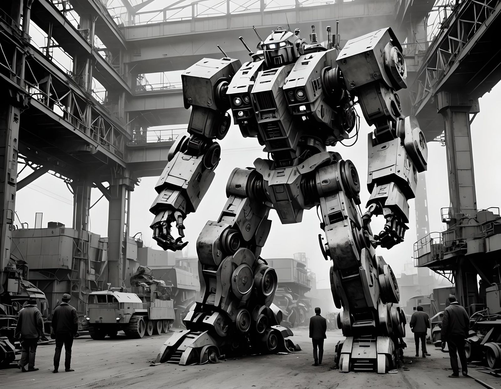 Vintage Black and White Robot Photography