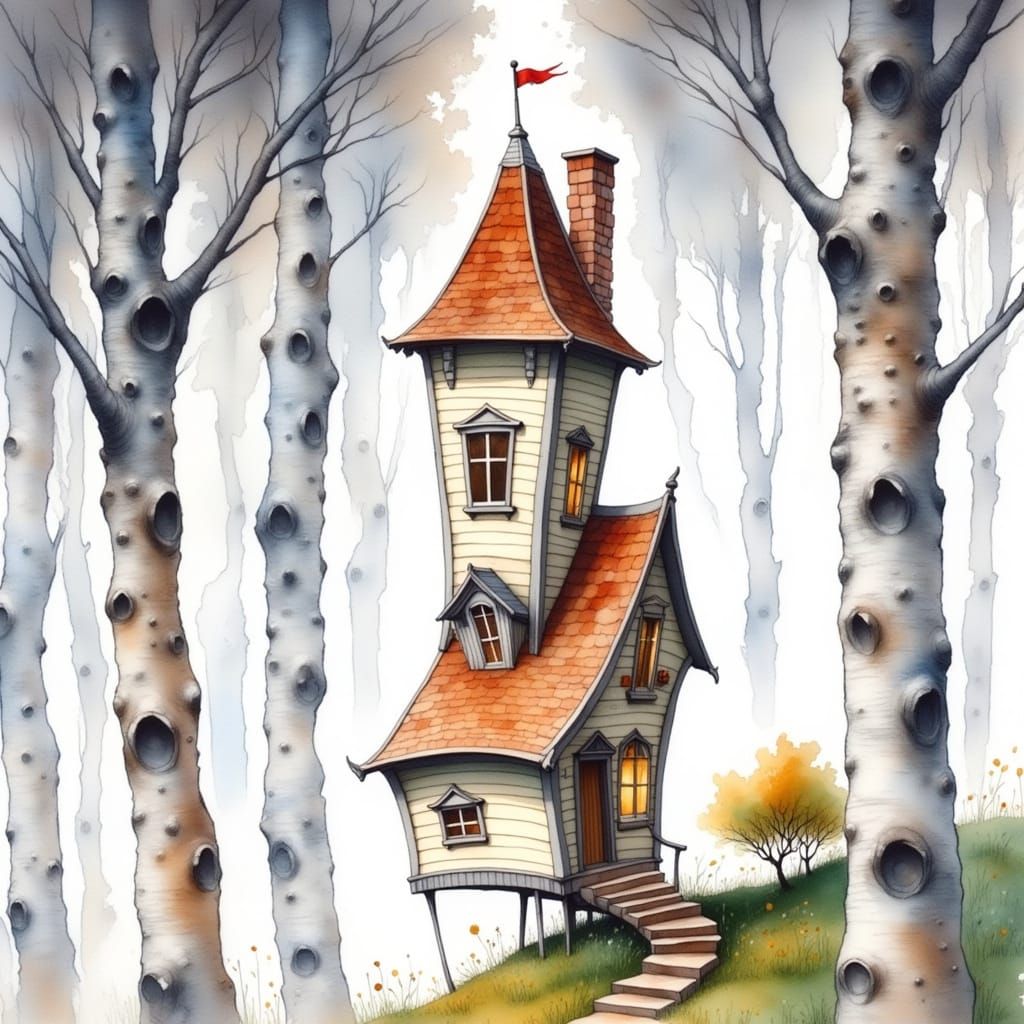 A quirky, asymmetric and very narrow two story clapboard hou...