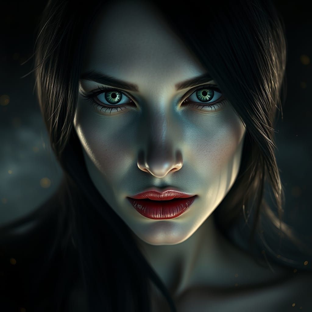 Hypnotic Woman with Emerald Eyes in Cinematic Lighting