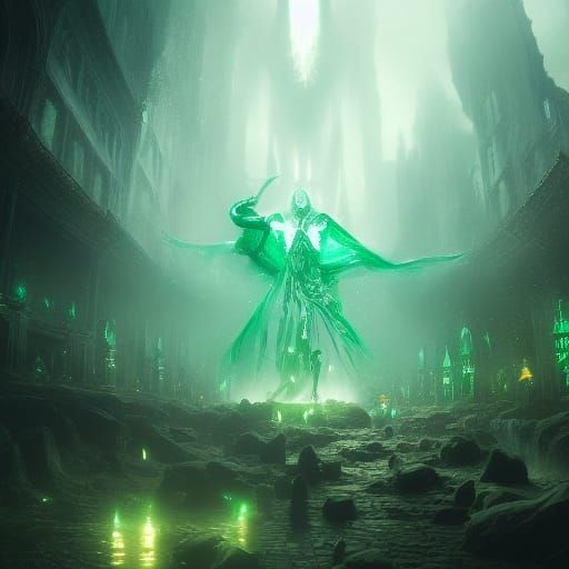 Emerald Witch Manipulating Reality in Dark Fantasy Art