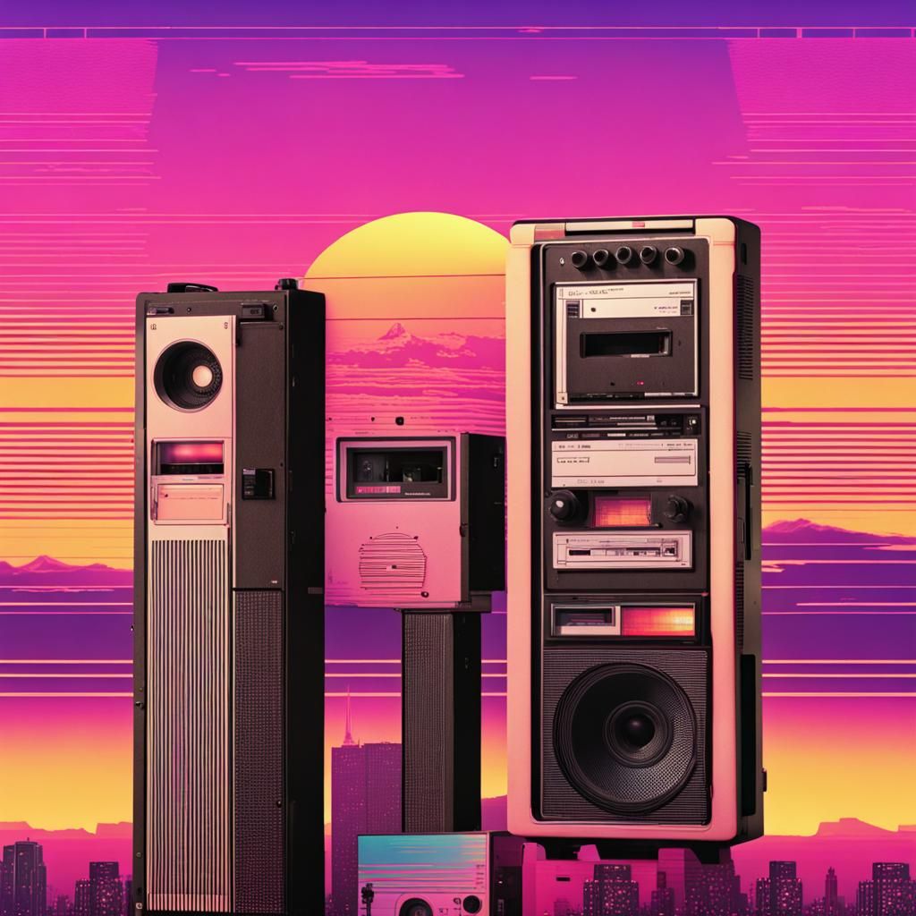 Vaporwave Cassette Recorder at Sunset