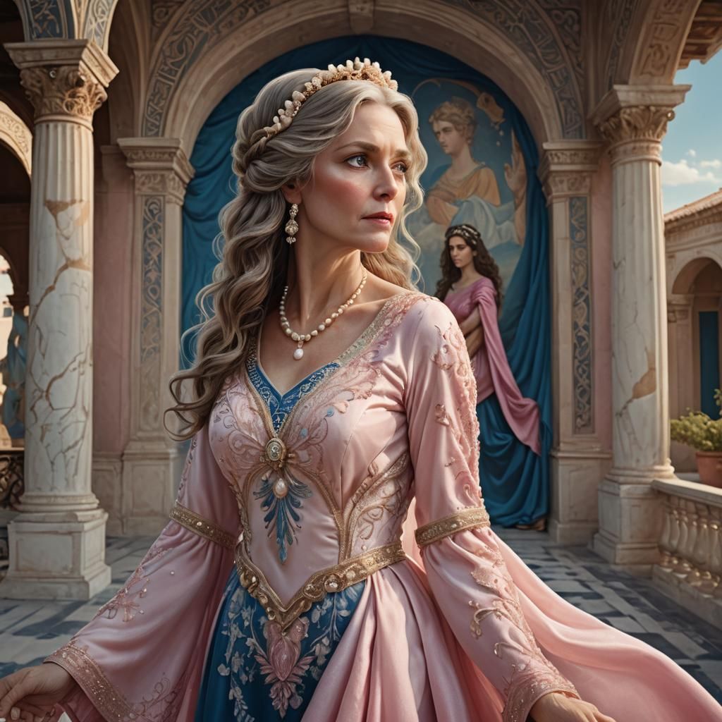 Elegant Woman in Silk Gown, Fantasy Concept Art