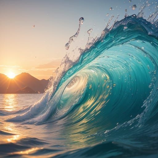 Golden Hour Ocean Wave Macro: Turquoise Crest with Bokeh