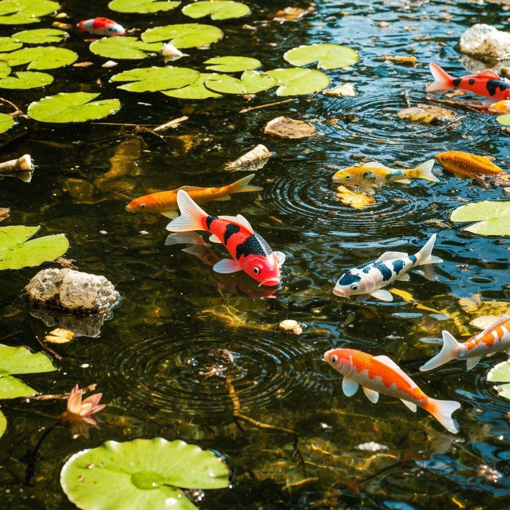 Vibrant Photo of Polluted Pond with Floating Debris