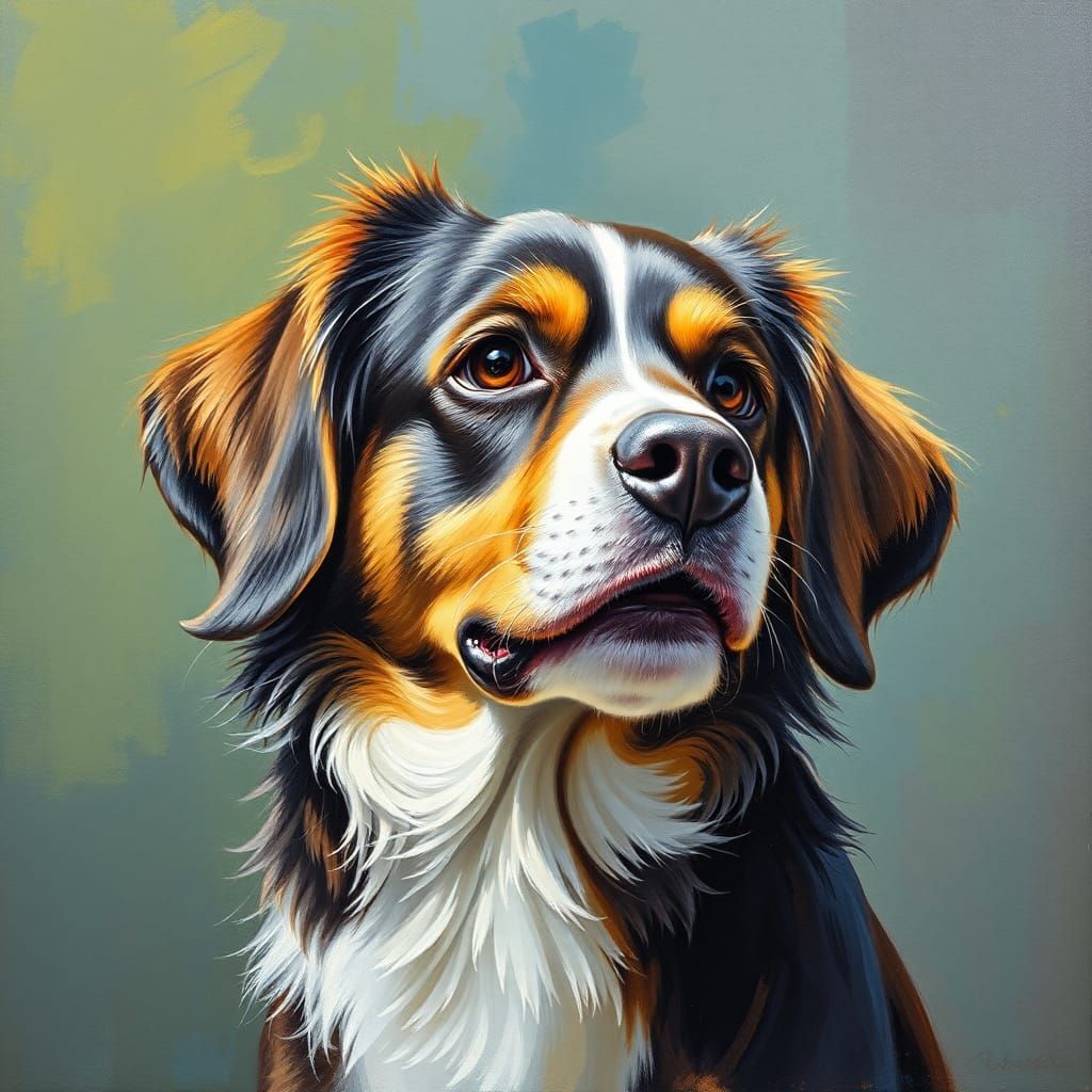 Colorful Downward Dog Oil Painting