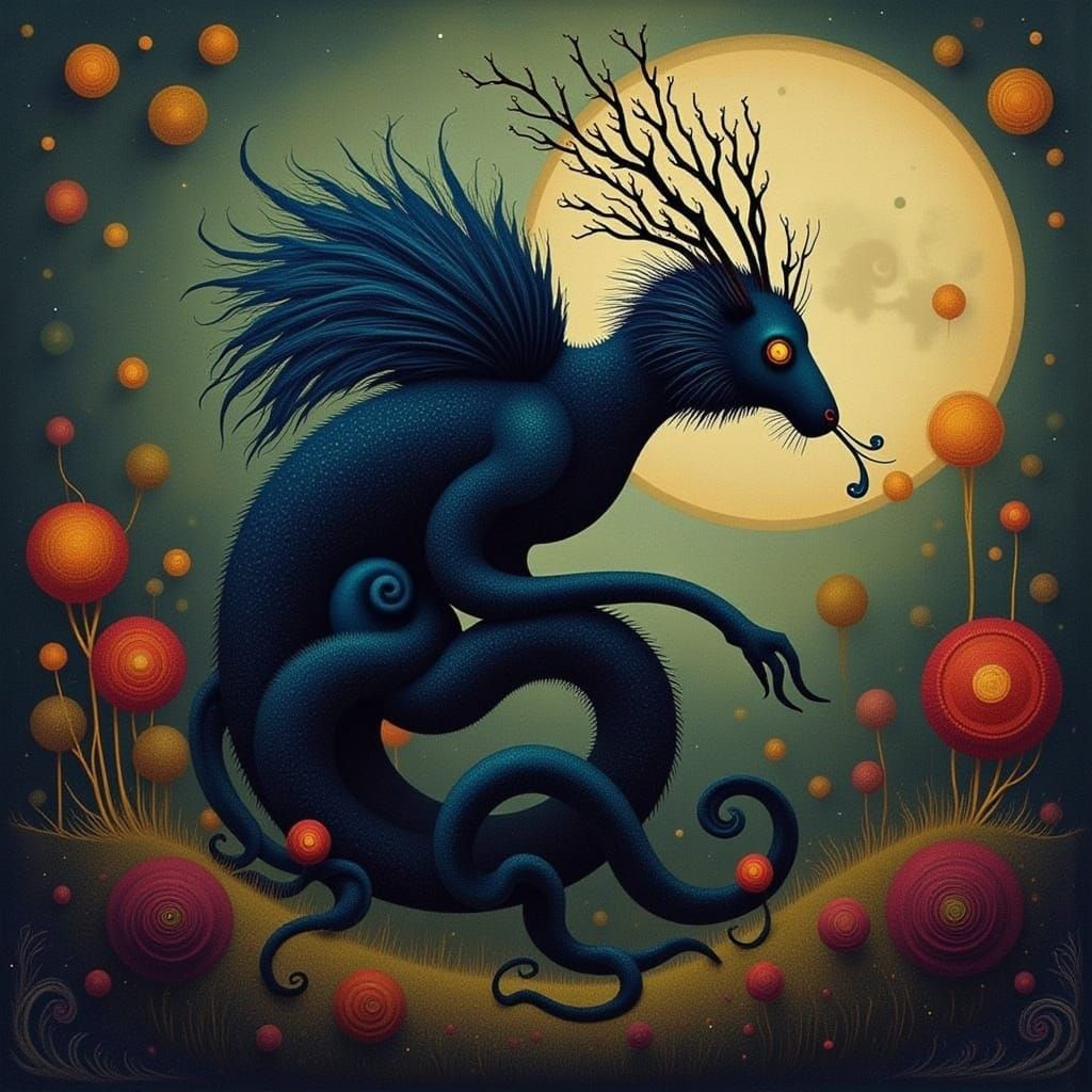 Abstract Black and White Composition with Cicada Elements