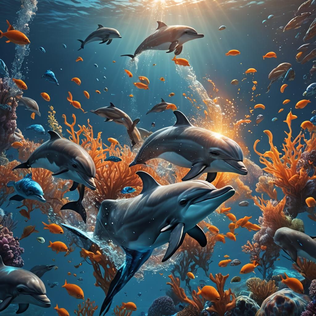 Dolphin Breaching Bioluminescent Sea: Digital Matte Painting