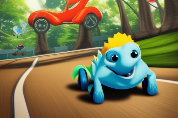 Dinosaur Kart Race: Pixar-Style 3D Digital Art
