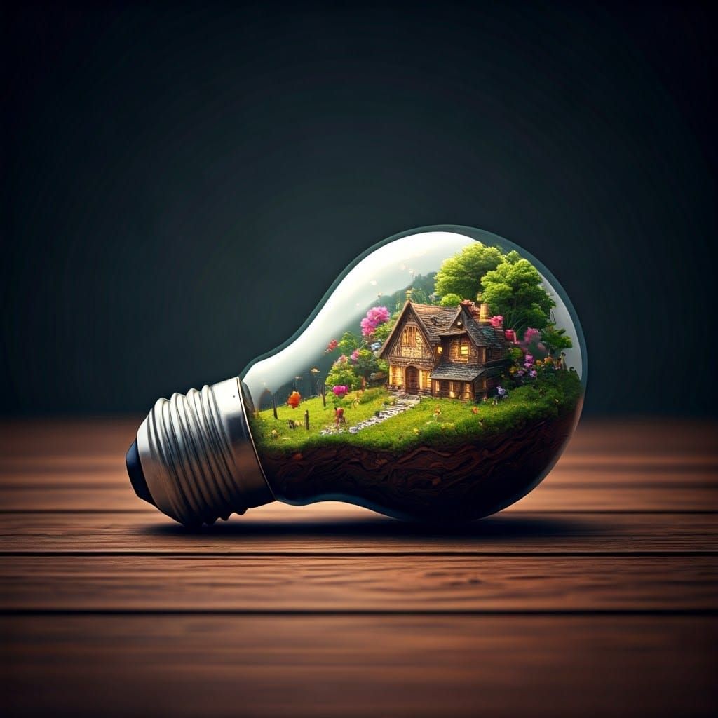 Miniature Village Blooms Inside Lightbulb: Dreamlike Art