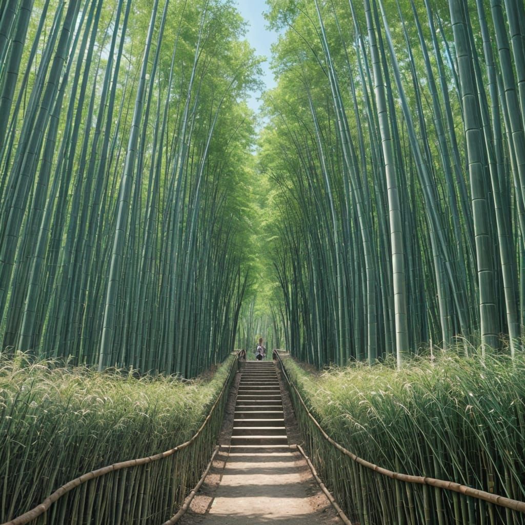 Child in Arashiyama Bamboo Grove: Anime Style
