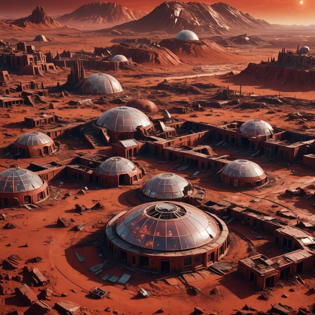 Abandoned Martian Settlement in Surreal Sci-Fi Style
