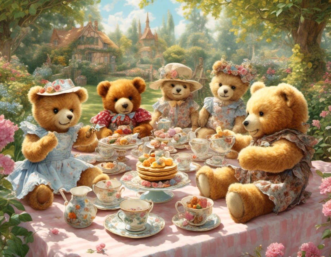 Teddy Bear Tea Party in Sunny Garden