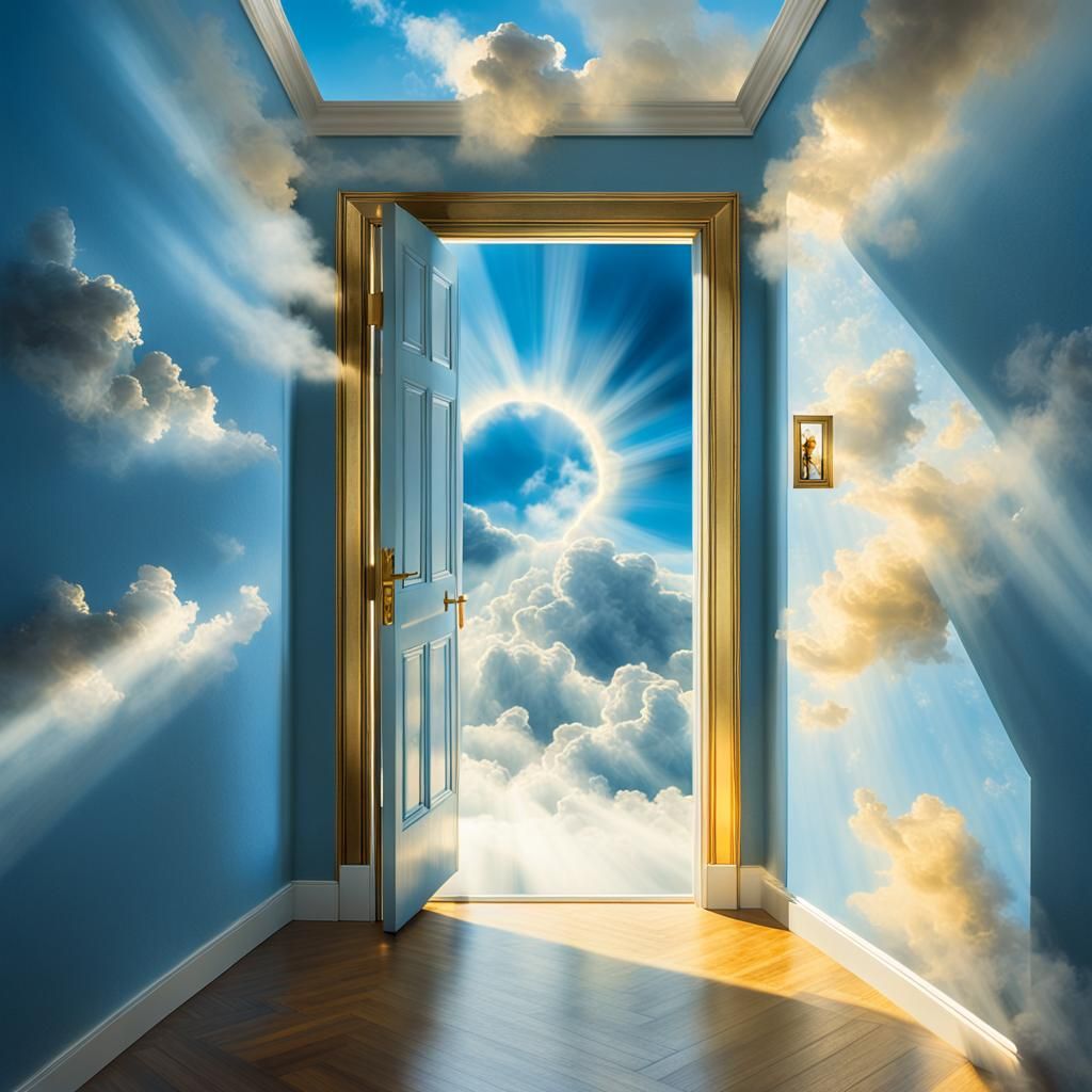 Surreal Doorway to Heaven in Dreamlike Sky