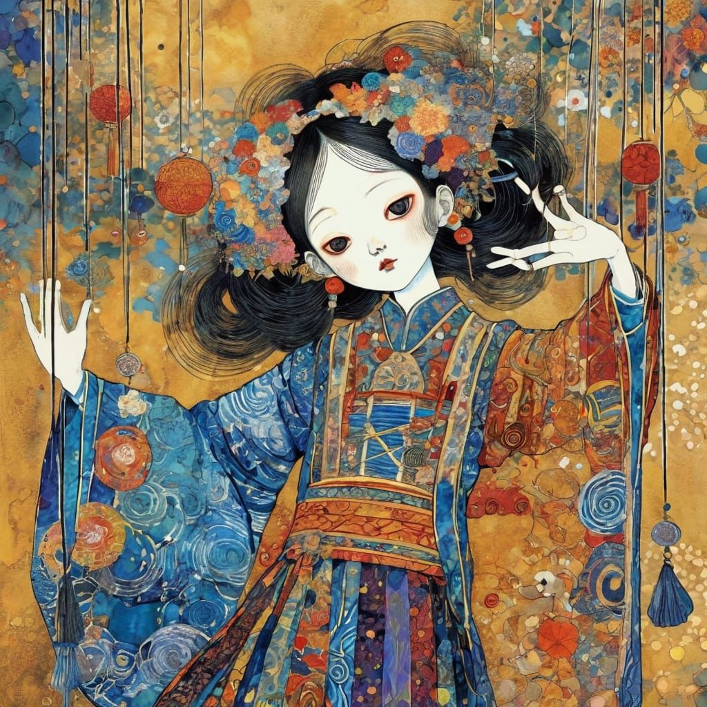 Marionette Borderline Batik Art in Klimt Style