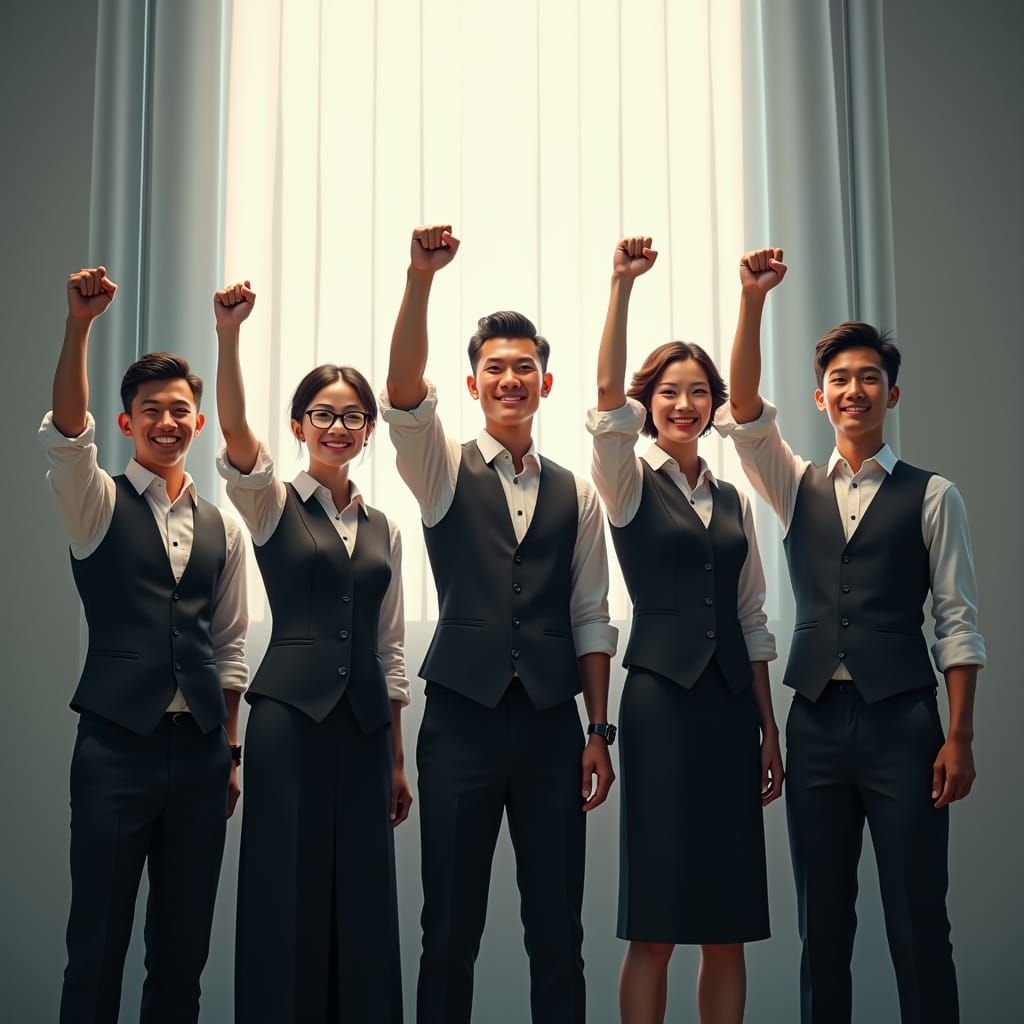 Vietnamese Team Celebrates Success in Modern Office