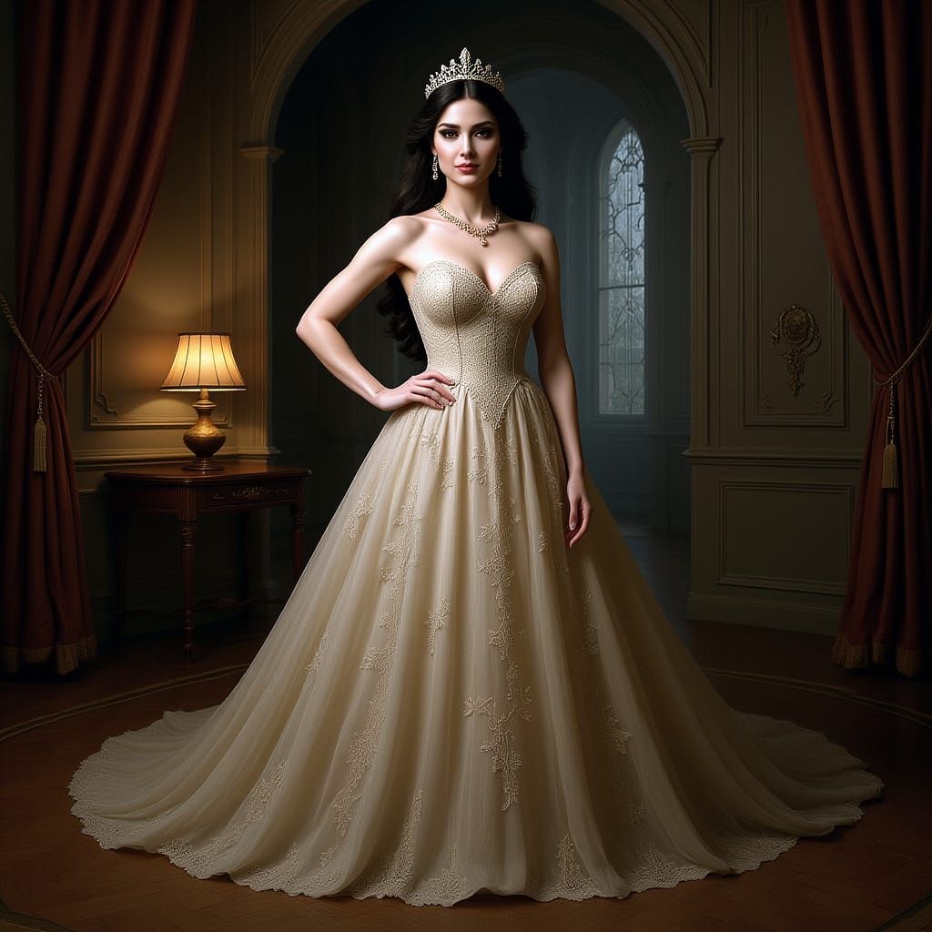 Elegant Lady in Luxurious Gown, 3D Rendered
