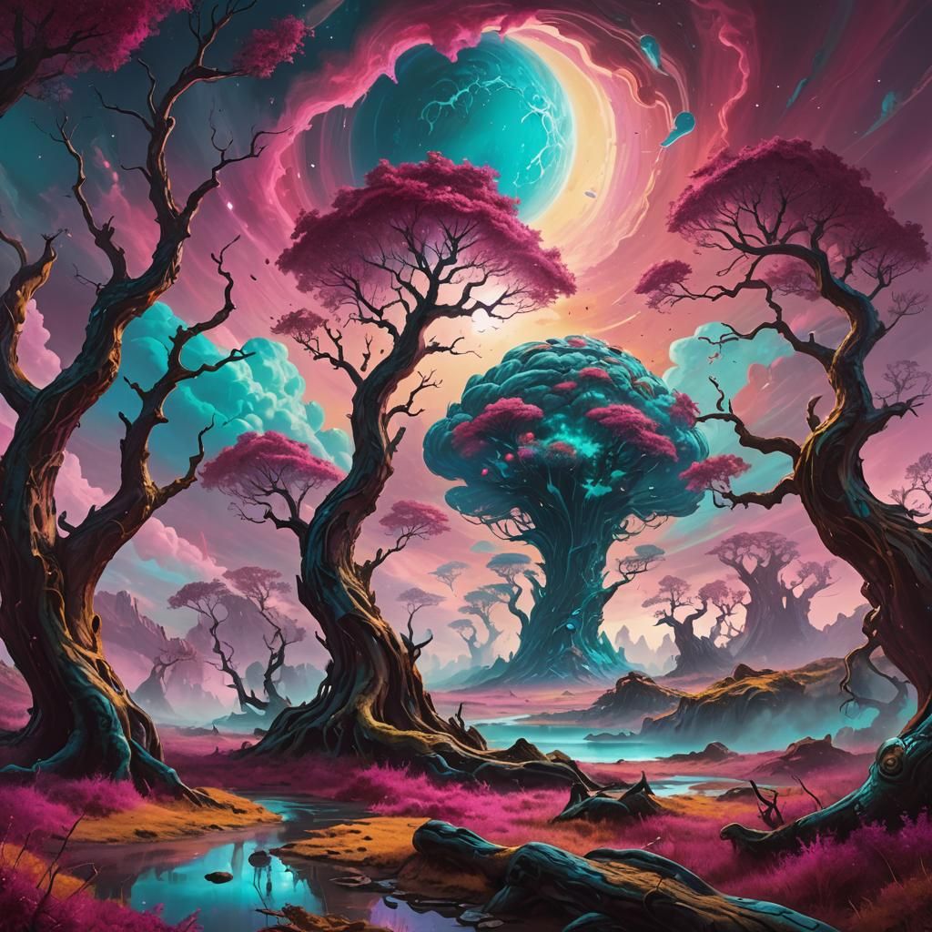 Pink Planet: Alien Landscape in Triadic Colors