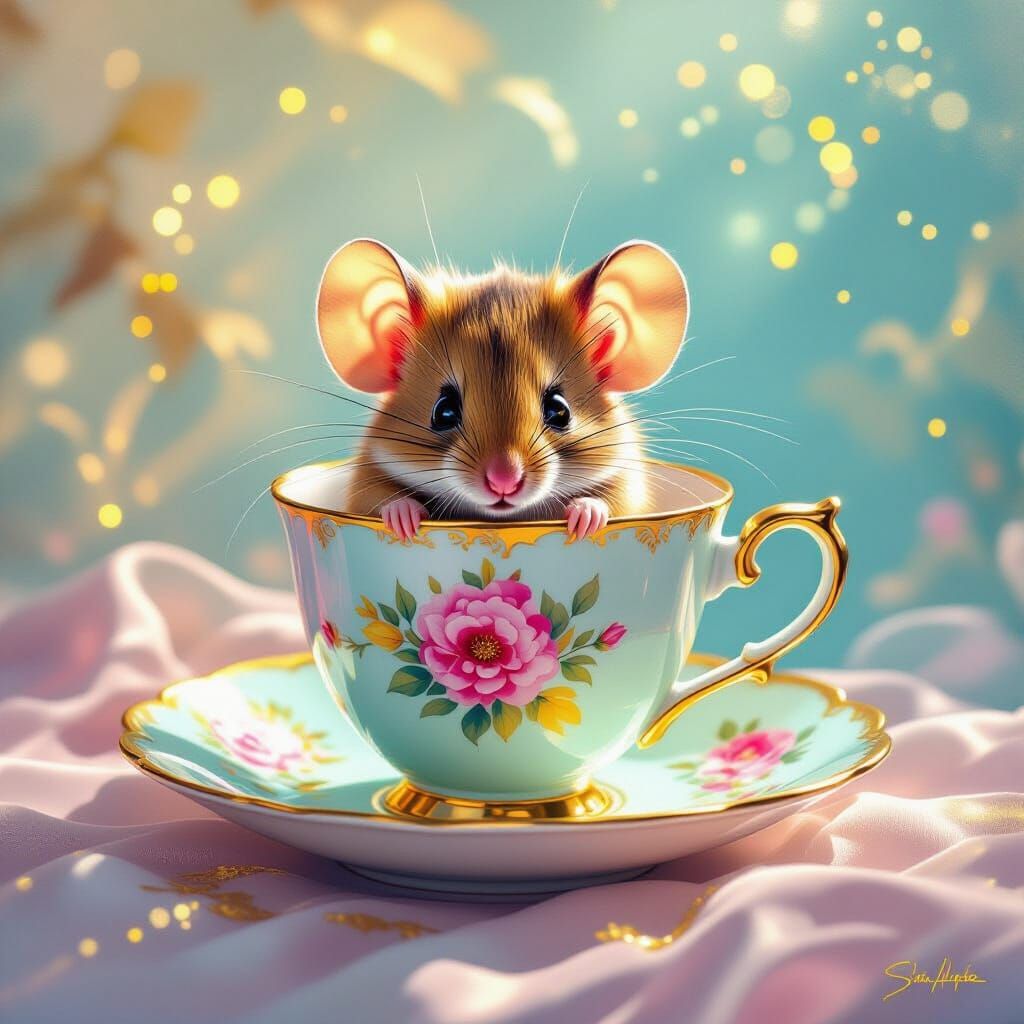 Mouse Behind Teacup in Metamodern Style