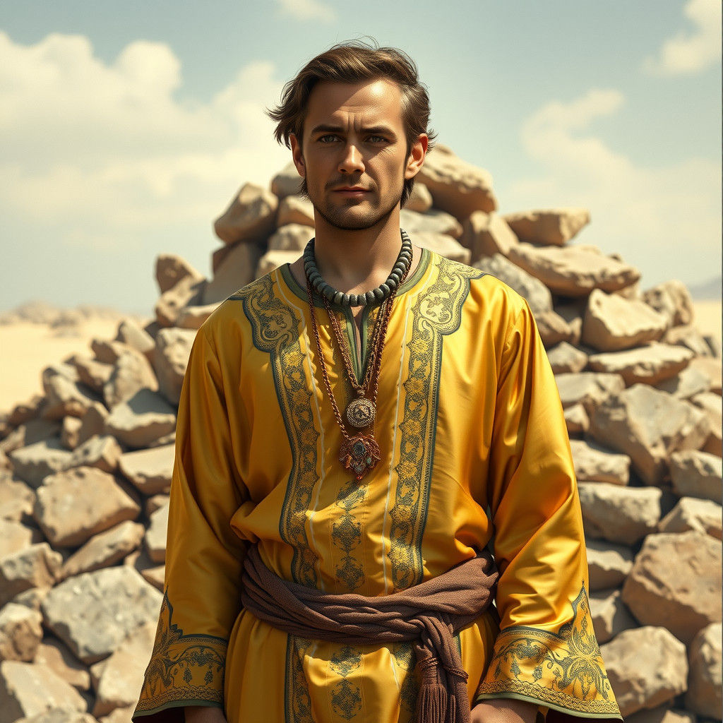 Man in Golden Robe Portrait in Cloisonnism Style