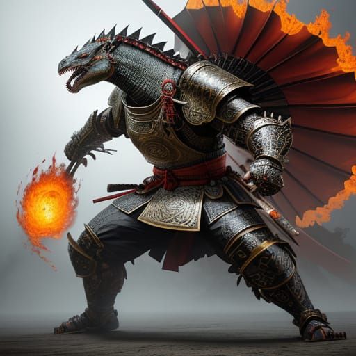 Gigantamax Komodo Dragon in Exaggerated Samurai Armor