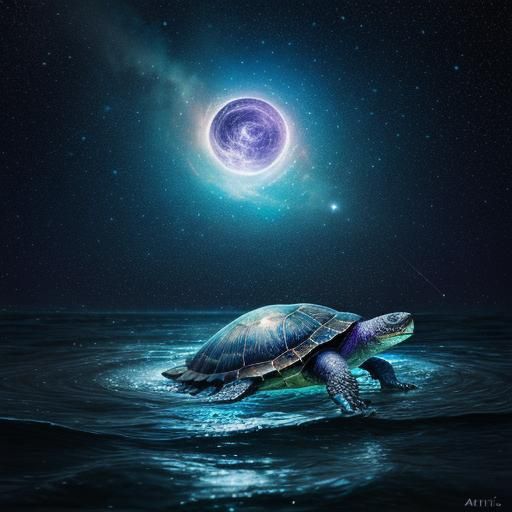 Turtle Soaring Through Starry Vortex