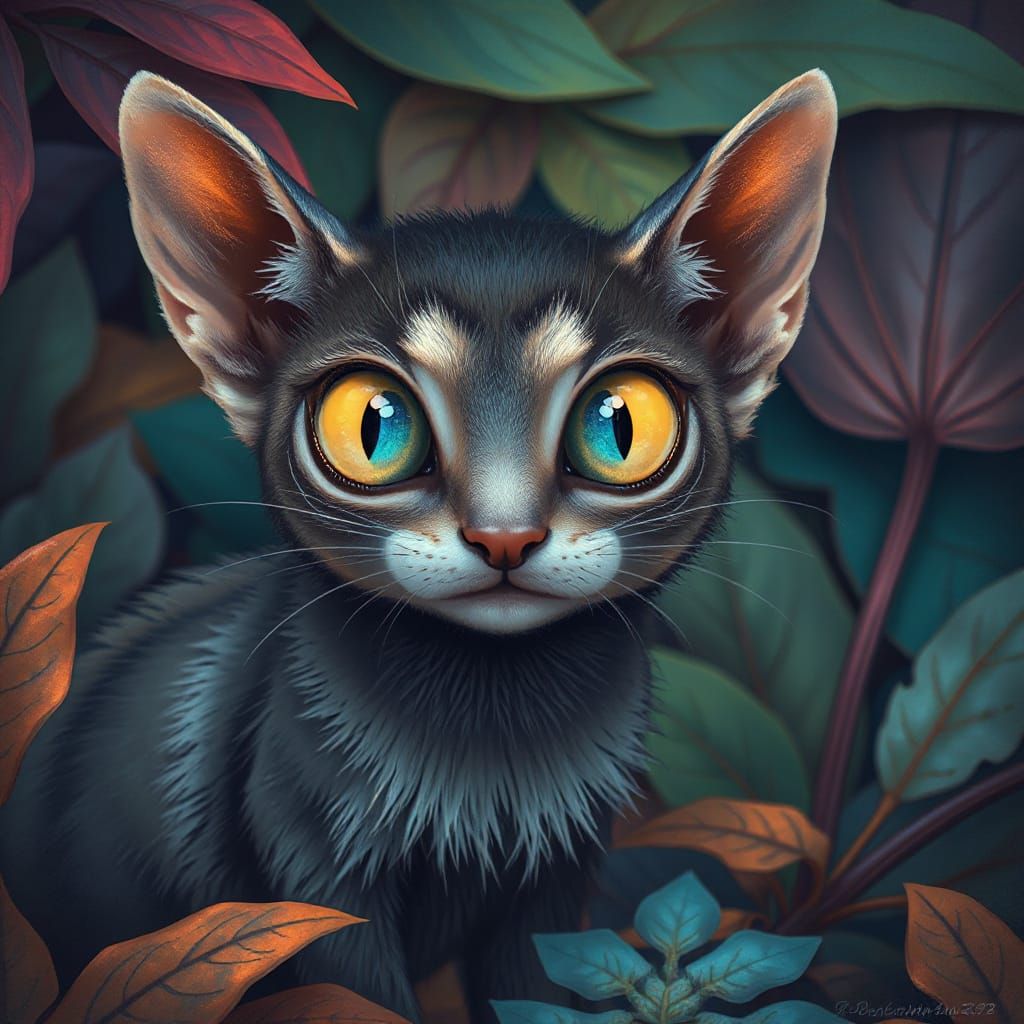 Feline Enigma in Dreamlike Landscape