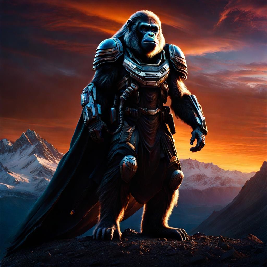 Sci-Fi Ape Bounty Hunter Portrait on Alien Planet