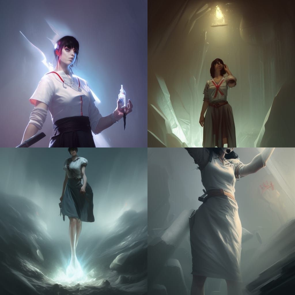 Eerie Nurse Emerges from Iceberg: Dark Fantasy Art