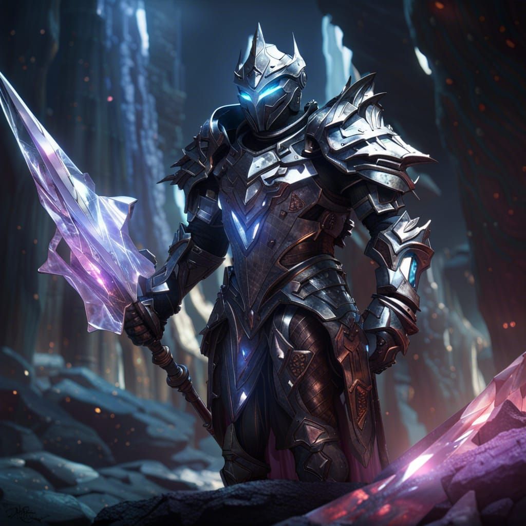 Crystal Knight in Detailed Dark Fantasy Armor