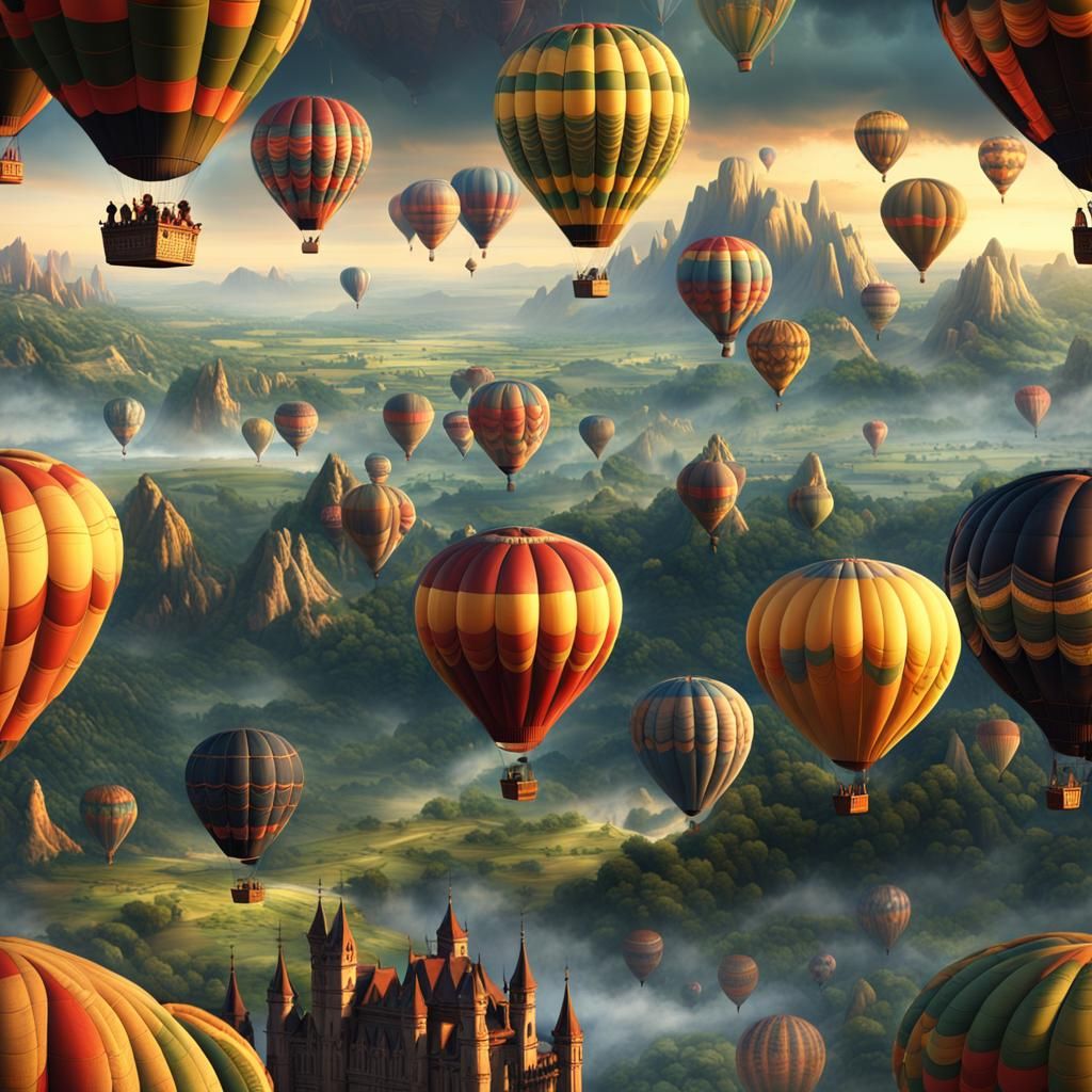 Epic Hot Air Balloons in Atmospheric Digital Painting