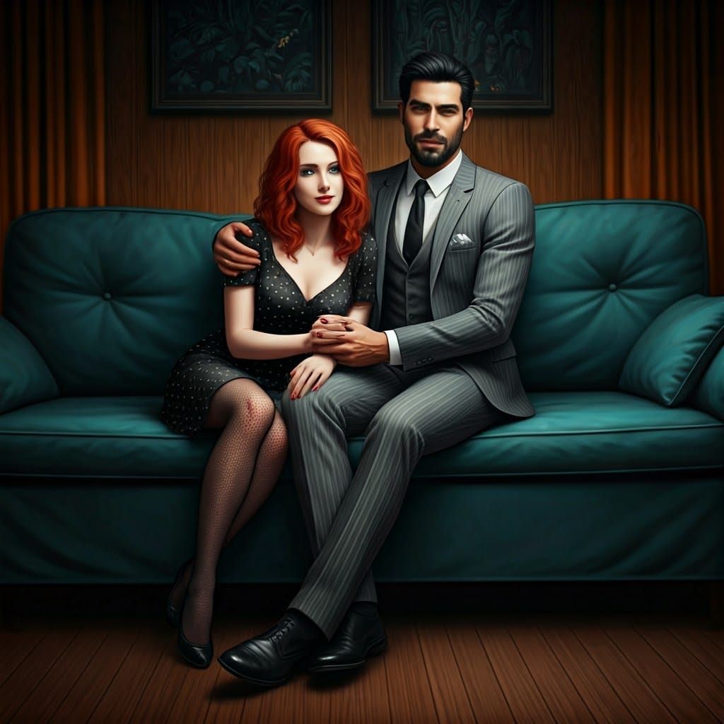 Cozy Couple Relaxing Indoors in Digital Painting