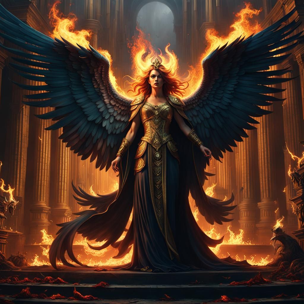 Fiery Phoenix Angel: Epic Digital Matte Painting