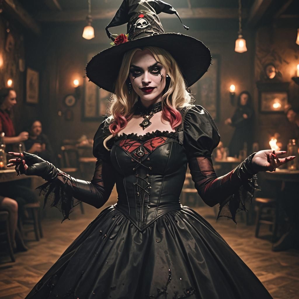 Harley Quinn as Witch Dancing, Impasto Painting