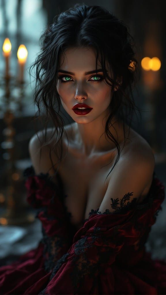 Ethereal Vampire Goddess in Crimson Velvet