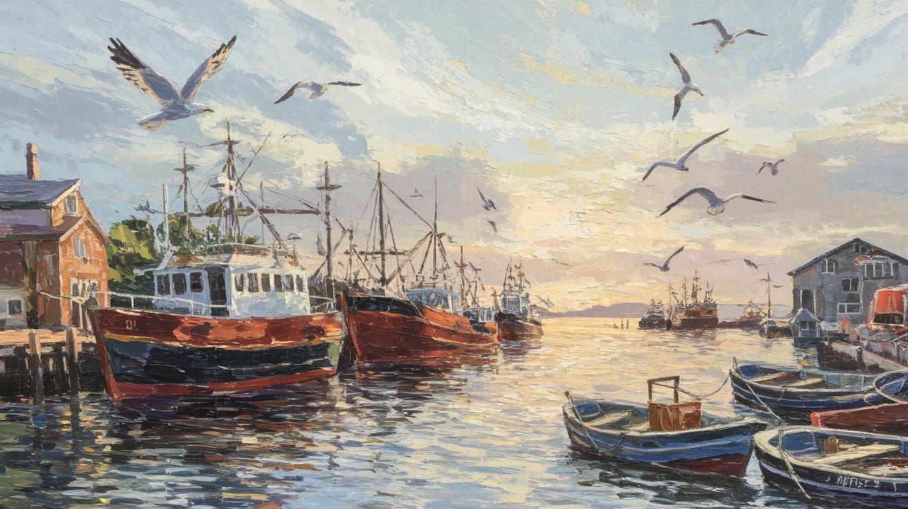 Vibrant Harbour Scene in Expressive Impasto Style