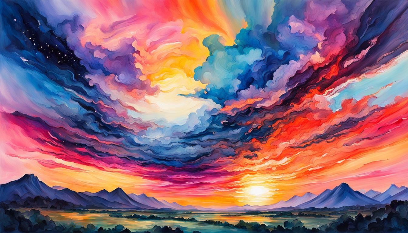 Upside-Down Sunset: Ethereal Gouache Impressionist Masterpie...