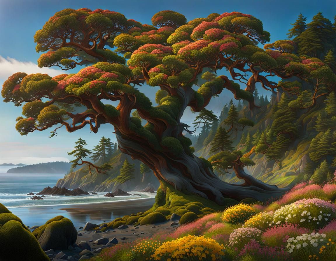 San Juan Islands Landscape in Dark Fantasy Style