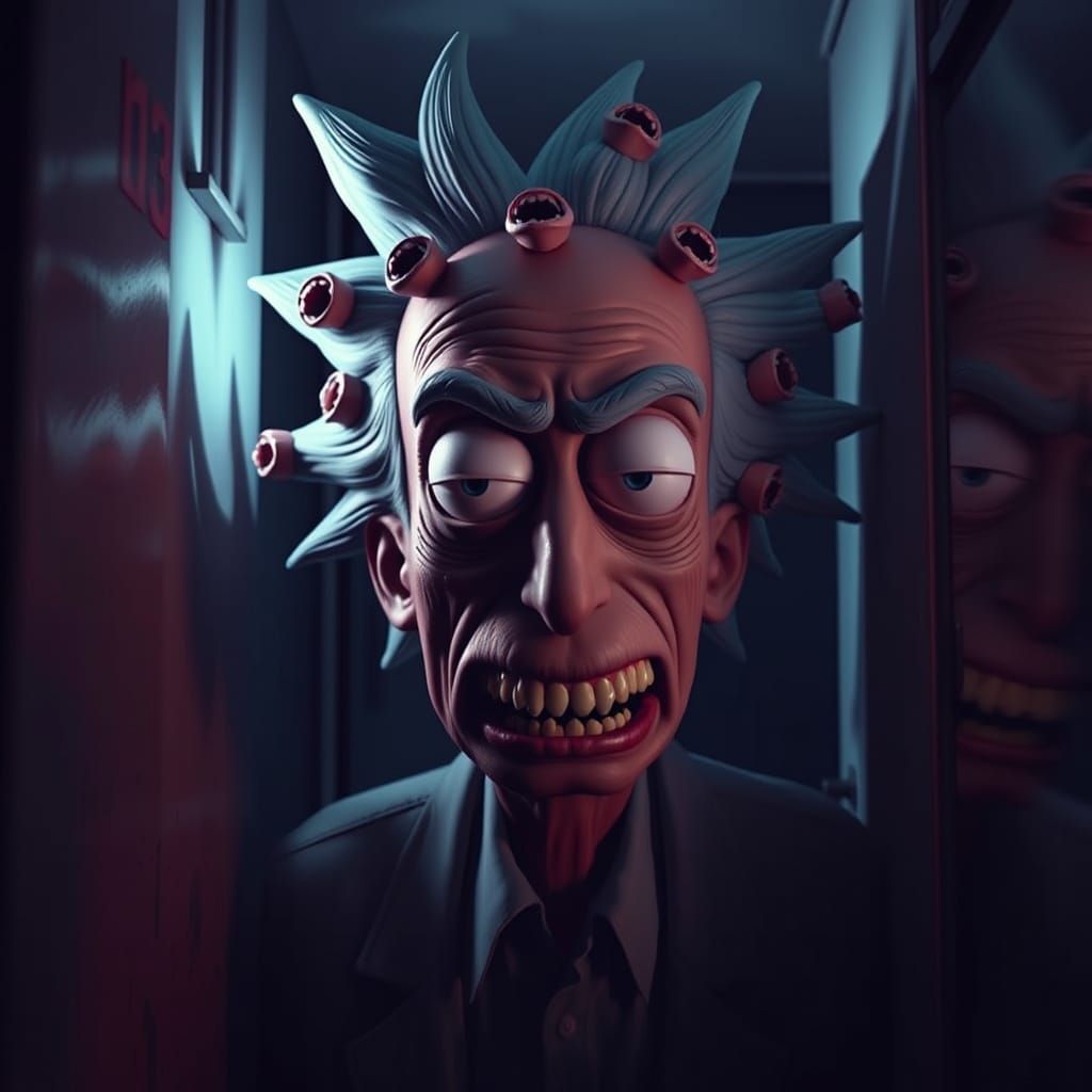 Unsettling Hyperrealistic Rick Sanchez With Human Mouths