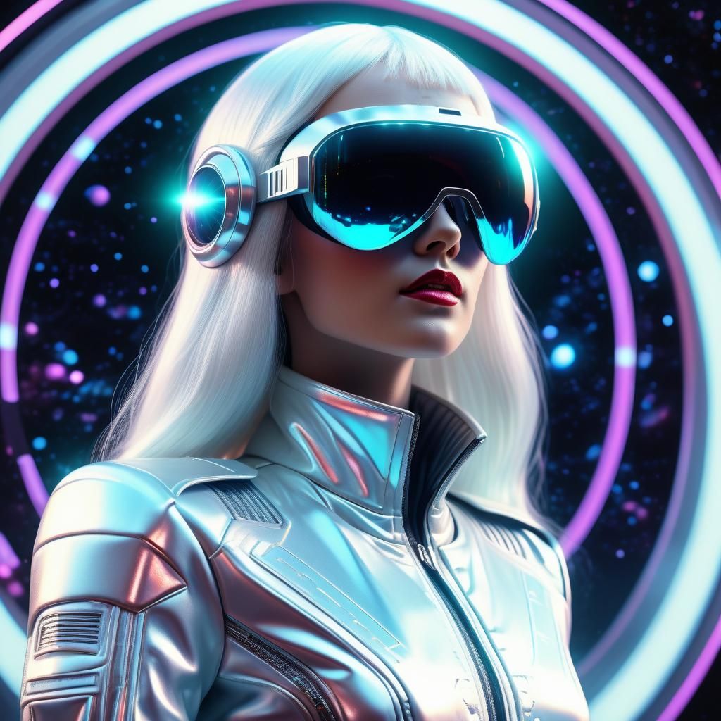 Retro 80s Sci-Fi Woman in Holographic Suit