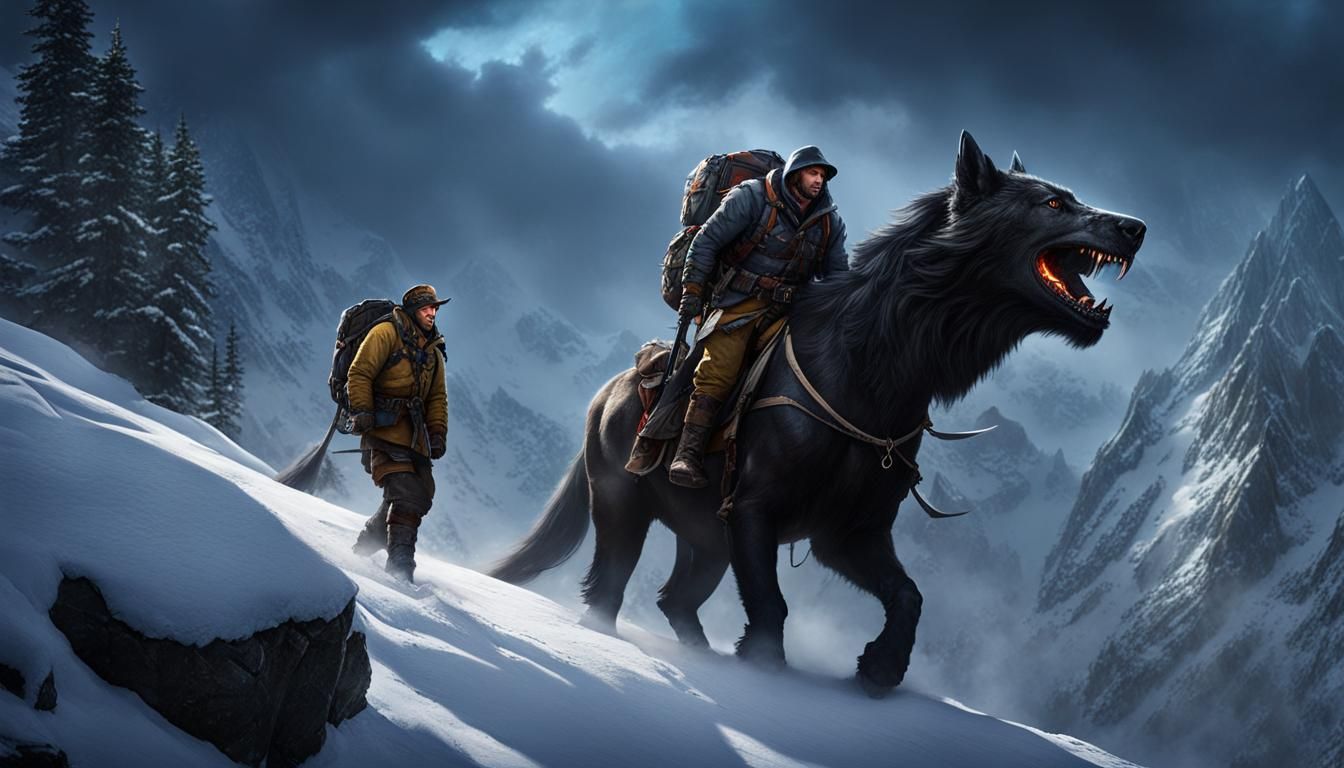 Adventurer Confronts Monsters in Dark Fantasy Landscape